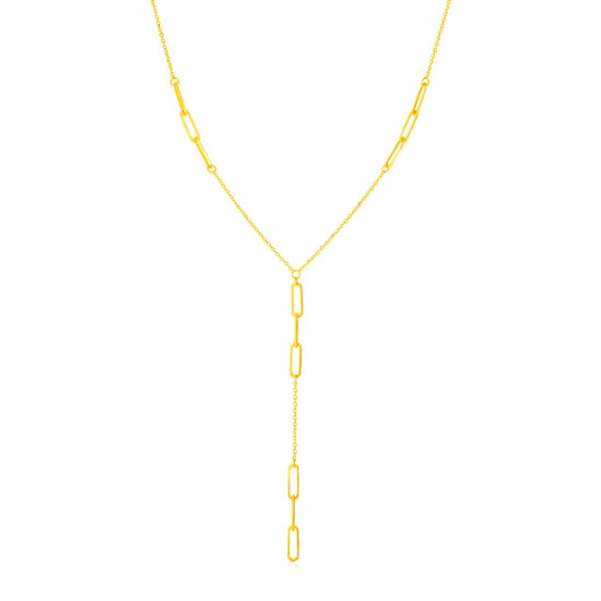 14K Yellow Gold Lariat Necklace with Paperclip Chain Stationsidx RJ89449-17